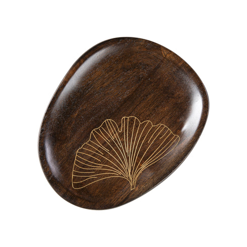 Small Wood and Brass Serving Platter